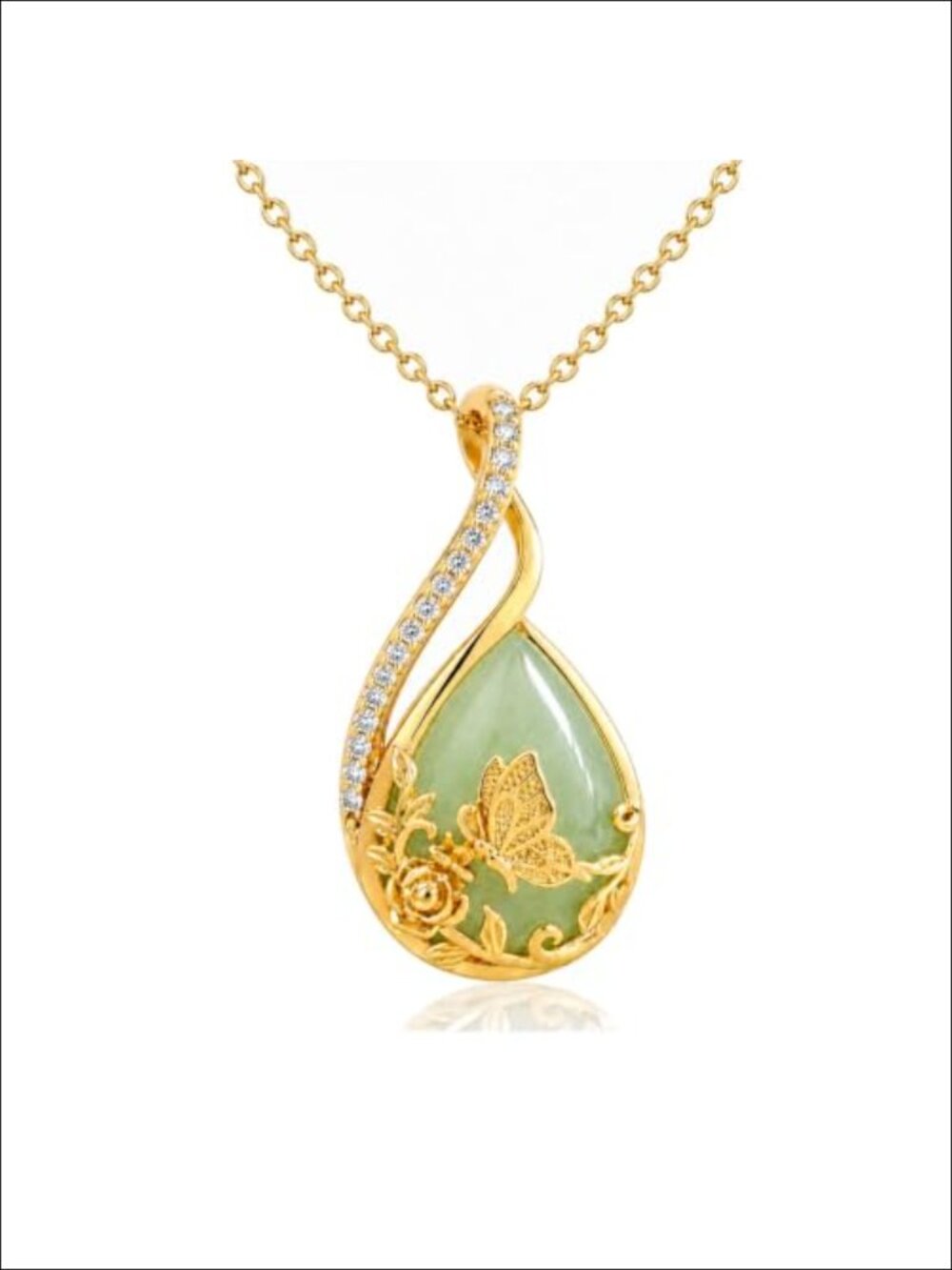 Natural Jade Pendant Necklace 14k Gold Plated Animal Butterfly